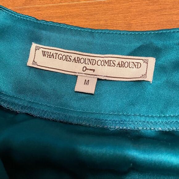 What Goes Around Comes Around Short Sleeve Green Silk Dress‎ M - Picture 7 of 12